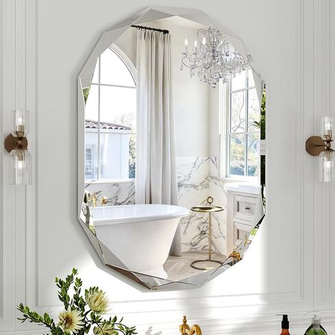 36x24 Inch Beveled Oval Bathroom Mirror, Frameless Copper-Free Silver Mirror, Modern Vanity Mirror, Decorative Wall Mirrors Over Sink for Restroom, Bedroom, Living Room, Bathroom, Entryway in Saudi Arabia