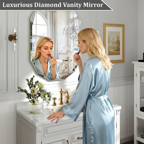 36x24 Inch Beveled Oval Bathroom Mirror, Frameless Copper-Free Silver Mirror, Modern Vanity Mirror, Decorative Wall Mirrors Over Sink for Restroom, Bedroom, Living Room, Bathroom, Entryway in Saudi Arabia