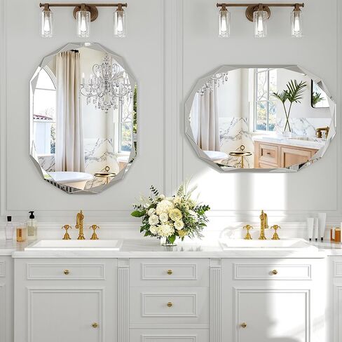 36x24 Inch Beveled Oval Bathroom Mirror, Frameless Copper-Free Silver Mirror, Modern Vanity Mirror, Decorative Wall Mirrors Over Sink for Restroom, Bedroom, Living Room, Bathroom, Entryway in Saudi Arabia