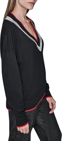 Karl Lagerfeld Womens Long Sleeve V-Neck Logo Tape Sweater in Saudi Arabia