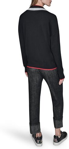 Karl Lagerfeld Womens Long Sleeve V-Neck Logo Tape Sweater in Saudi Arabia