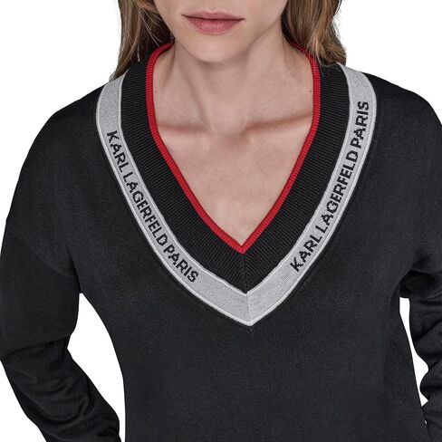 Karl Lagerfeld Womens Long Sleeve V-Neck Logo Tape Sweater in Saudi Arabia