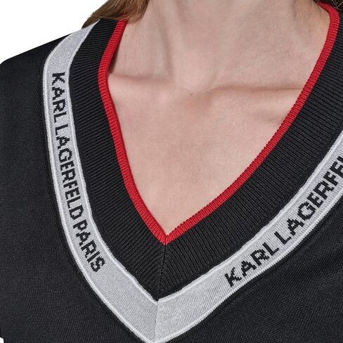 Karl Lagerfeld Womens Long Sleeve V-Neck Logo Tape Sweater in Saudi Arabia