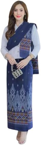 Assorted-Pattern Cotton Wrap Sarong Thai & Sash Set — Free-Size Waist 24-38 in, Hip ≤ 44 in, Sash 5 in × 2 m (Random Color) in Kuwait