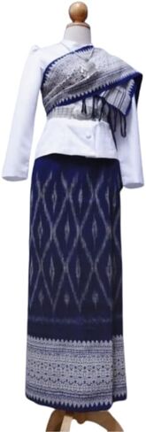 Assorted-Pattern Cotton Wrap Sarong Thai & Sash Set — Free-Size Waist 24-38 in, Hip ≤ 44 in, Sash 5 in × 2 m (Random Color) in Kuwait