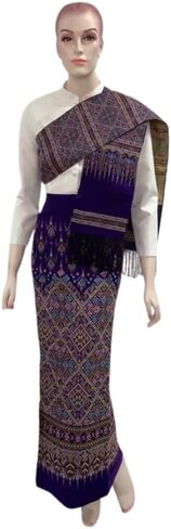 Assorted-Pattern Cotton Wrap Sarong Thai & Sash Set — Free-Size Waist 24-38 in, Hip ≤ 44 in, Sash 5 in × 2 m (Random Color) in Kuwait