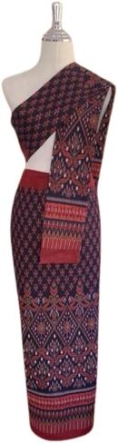 Assorted-Pattern Cotton Wrap Sarong Thai & Sash Set — Free-Size Waist 24-38 in, Hip ≤ 44 in, Sash 5 in × 2 m (Random Color) in Kuwait
