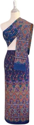 Assorted-Pattern Cotton Wrap Sarong Thai & Sash Set — Free-Size Waist 24-38 in, Hip ≤ 44 in, Sash 5 in × 2 m (Random Color) in Kuwait