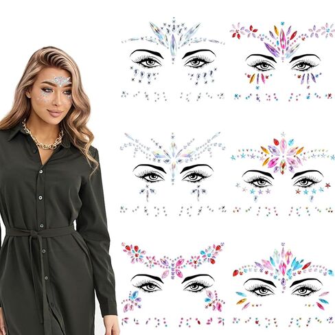6 Sets Face Gems for Women, Mermaid Makeup Face Jewels with Nail Art Stickers, Colorful Facial Rhinestone for Halloween Cosplay, Christmas Festival, Music Carnival Party Makeup in Kuwait