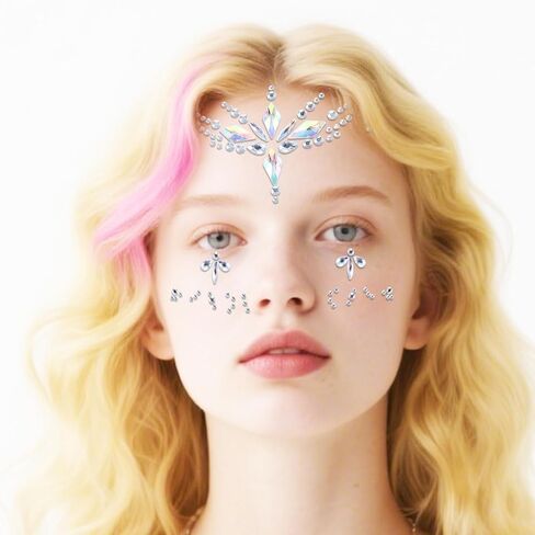 6 Sets Face Gems for Women, Mermaid Makeup Face Jewels with Nail Art Stickers, Colorful Facial Rhinestone for Halloween Cosplay, Christmas Festival, Music Carnival Party Makeup in Kuwait