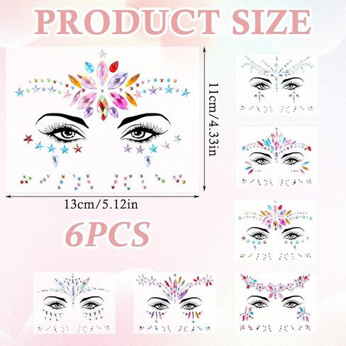 6 Sets Face Gems for Women, Mermaid Makeup Face Jewels with Nail Art Stickers, Colorful Facial Rhinestone for Halloween Cosplay, Christmas Festival, Music Carnival Party Makeup in Kuwait