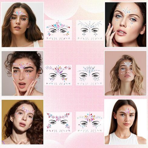 6 Sets Face Gems for Women, Mermaid Makeup Face Jewels with Nail Art Stickers, Colorful Facial Rhinestone for Halloween Cosplay, Christmas Festival, Music Carnival Party Makeup in Kuwait
