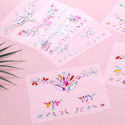 6 Sets Face Gems for Women, Mermaid Makeup Face Jewels with Nail Art Stickers, Colorful Facial Rhinestone for Halloween Cosplay, Christmas Festival, Music Carnival Party Makeup in Kuwait
