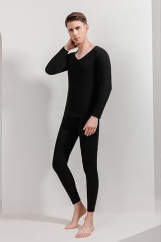 Men's Fleece Lined Thermal Underwear Set, Long Sleeve Top & Leggings, Warm Winter Base Layer, Cold Weather Lounge Pajamas in Saudi Arabia