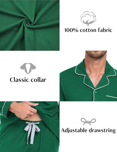 100% Cotton Men's Pajama Set Long Sleeve Long Pants with Pocket Breathable Pajama Set in Saudi Arabia
