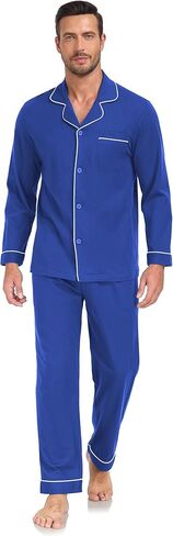 100% Cotton Men's Pajama Set Long Sleeve Long Pants with Pocket Breathable Pajama Set in Saudi Arabia