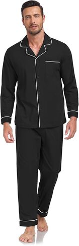 100% Cotton Men's Pajama Set Long Sleeve Long Pants with Pocket Breathable Pajama Set in Saudi Arabia