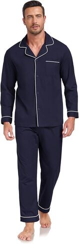 100% Cotton Men's Pajama Set Long Sleeve Long Pants with Pocket Breathable Pajama Set in Saudi Arabia