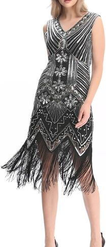 فساتين Wuchieal النسائية ذات الزعانف من العشرينيات من القرن العشرين، فستان Great Gatsby مزين بالخرز in Kuwait