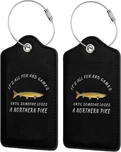 Northern Pike Fishing Freshwater Fish Leather Luggage Tag with Stainless Steel Ring and Privacy Cover for Suitcase Travel1 in Saudi Arabia