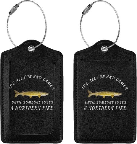 Northern Pike Fishing Freshwater Fish Leather Luggage Tag with Stainless Steel Ring and Privacy Cover for Suitcase Travel1 in Saudi Arabia