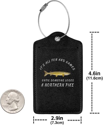 Northern Pike Fishing Freshwater Fish Leather Luggage Tag with Stainless Steel Ring and Privacy Cover for Suitcase Travel1 in Saudi Arabia