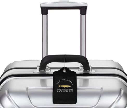 Northern Pike Fishing Freshwater Fish Leather Luggage Tag with Stainless Steel Ring and Privacy Cover for Suitcase Travel1 in Saudi Arabia