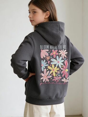 Hoodie for Girls, Graphic Hoodie Sweatshirt, Kids Pullover Top 6-14 Years, Girls Long Sleeve Sweatshirt, Floral Print in Saudi Arabia