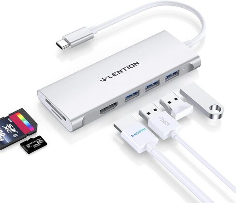 موزع LENTION USB C مع 4K HDMI، 3 USB 3.0، قارئ بطاقات SD/Micro SD 3.0، متوافق مع MacBook Pro 2023-2016، Mac Air/Surface الجديد، Chromebook، iPhone15 أو أكثر، محول برنامج تشغيل ثابت (C34، ذهبي وردي) in Kuwait