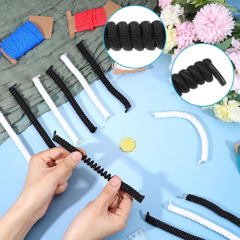 12 Pcs Curly No Tie Shoelaces Anti-fall Elastic Spring Shoe Laces No Ties, Anti-Fall Elastic Spring No-Tie Shoelaces in Solid Color Curled shoelace for Adults Suitable in Sports Flat in Saudi Arabia
