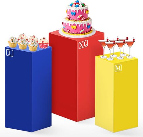 Set of 3 Square Red Yellow Blue Cylinder Stand Covers for Party, Spandex Display Pedestal Covers,Cylinder Pedestal Stand Cover for Christmas Festival Birthday Party Wedding Props Decor (M+L+XL) in Saudi Arabia