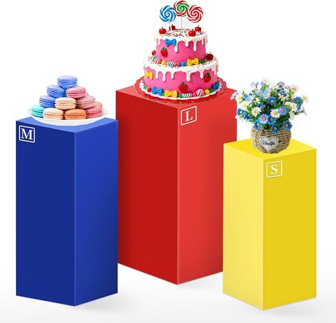 Set of 3 Square Red Yellow Blue Cylinder Stand Covers for Party, Spandex Display Pedestal Covers,Cylinder Pedestal Stand Cover for Christmas Festival Birthday Party Wedding Props Decor (M+L+XL) in Saudi Arabia