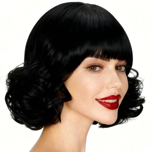 Svolna Yellow Short Bob Wig with Bangs for Women Synthetic Curly Natural Hair Wigs for Costume Cosplay Daily Use (Yellow) in Saudi Arabia