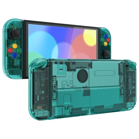 eXtremeRate DIY Full Set Shell Buttons for Nintendo Switch OLED, Replacement Console Back Plate & Kickstand Custom Case Housing for Nintendo Switch OLED JoyCon - Glitter Gradient Translucent Bluebell in Saudi Arabia