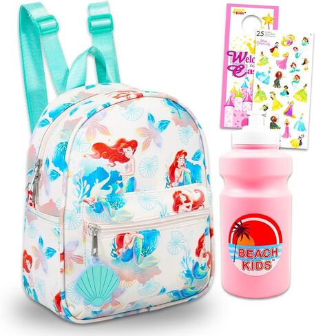 Disney Little Mermaid Mini Backpack Set - 10" Faux Leather Ariel Backpack with Front Pocket for Women Plus Water Bottle, Stickers, More | Little Mermaid Backpack Purse Bundle in Saudi Arabia