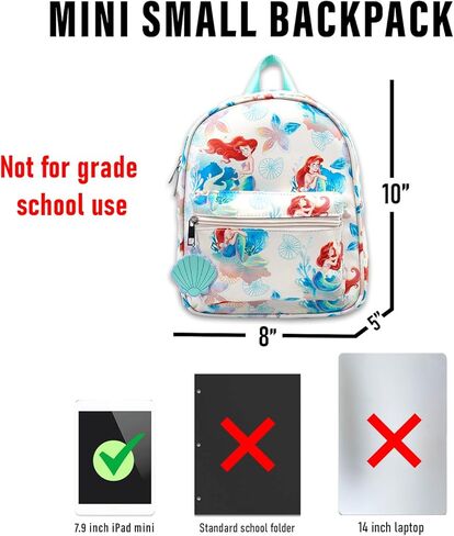 Disney Little Mermaid Mini Backpack Set - 10" Faux Leather Ariel Backpack with Front Pocket for Women Plus Water Bottle, Stickers, More | Little Mermaid Backpack Purse Bundle in Saudi Arabia