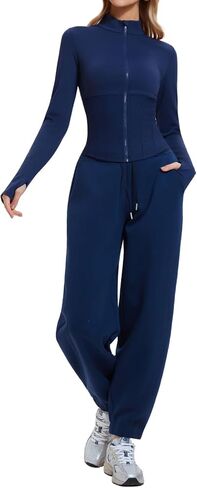 AFZ مجموعات العرق للنساء 2 قطعة صالة ملابس زمم جاكيتات مطاطا الرباط بنطال رياضي Sweatpants رياضية in Kuwait