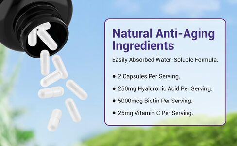 BIO NUTRI Hyaluronic Acid Supplements 250mg | 240 Capsules | with Vitamin C & Biotin, Hyaluronic Acid Capsule Support Skin Hydration, Joint Lubrication, Hair, Nail and Eye Health in Saudi Arabia