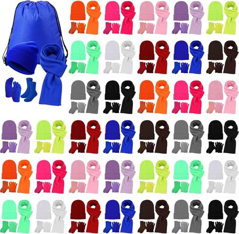 180 Pcs/36 Set Kids Winter Hats Gloves Scarf Socks with Bags Unisex Knit Beanie and Gloves Bulk Homeless Winter Gift Multicolor in Saudi Arabia
