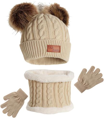 Kids Winter Hat Gloves Scarf Set, Knit Hats Beanie with Pom Touchscreen Gloves Neck Gaiter Warmer for 3-8 Years in Saudi Arabia