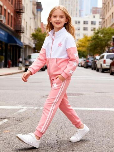 Girls Clothes 2 Piece Zip Up Sweatshirt & Pants Sweatsuit Set Fall Winter Outfits for Teen Tween Girls 6-12 Years in Saudi Arabia