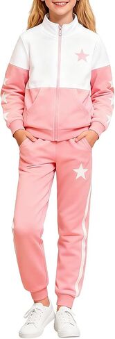 Girls Clothes 2 Piece Zip Up Sweatshirt & Pants Sweatsuit Set Fall Winter Outfits for Teen Tween Girls 6-12 Years in Saudi Arabia