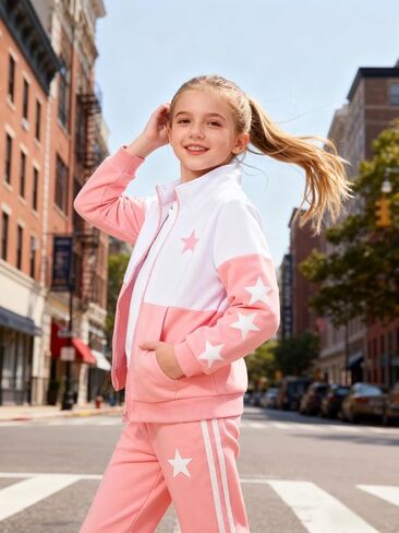 Girls Clothes 2 Piece Zip Up Sweatshirt & Pants Sweatsuit Set Fall Winter Outfits for Teen Tween Girls 6-12 Years in Saudi Arabia