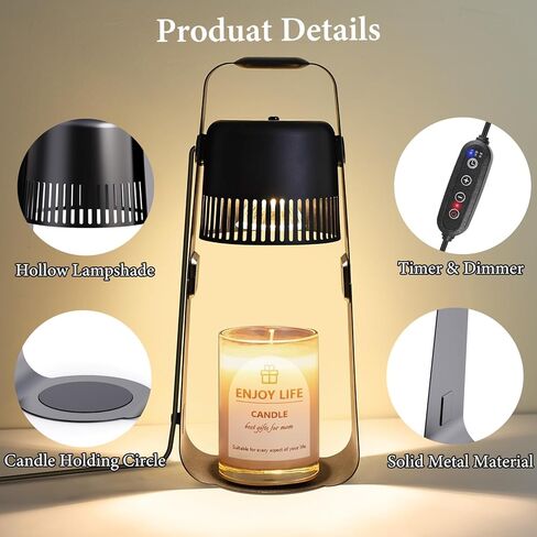 Candle Warmer Lamp with Timer Dimmable: Electric Wax Melter Light for Yankee Candles - Birthday Christmas Gifts for Women Mom, House Warming Gifts New Home Decor Black Metal in Saudi Arabia