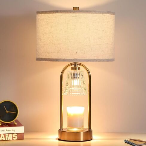 Big Candle Warmer Lamp with Timer, Wax Melt Warmer with Beige Fabric Shade Lamp, Table lamp for Birthday Gifts Mom Women, Living Room, Bedroom,Housewarming Gifts, Include 3 Bulb Dimmable in Saudi Arabia