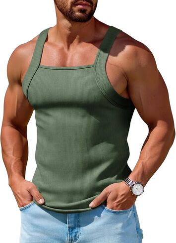 Runcati Mens Ribbed Knit Tank Tops Casual Sleeveless Slim Fit Shirts Summer Beach Workout Muscle Gym Tee in Saudi Arabia