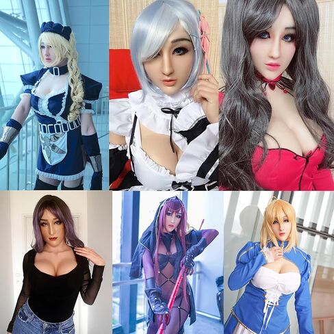 Silicone Female Mask Realistic Full Head Face Mask Halloween for Crossdresser Cosplay in Saudi Arabia