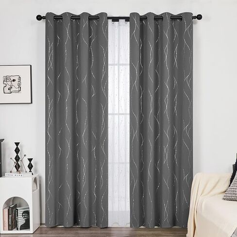 Deconovo Blackout Curtains, Grey Curtain, Thermal Insulated Soundproof Curtain Drapes, Wave Dot Foil Print, 52 x 84 Inch, 2 Panels, Machine‑Washable Privacy Window Drape for Bedroom Living Room Office in Saudi Arabia