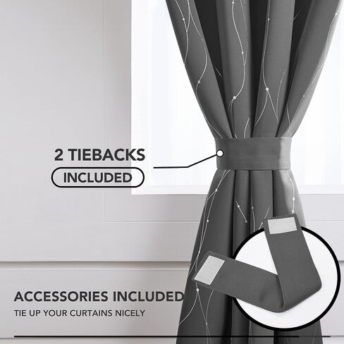 Deconovo Blackout Curtains, Grey Curtain, Thermal Insulated Soundproof Curtain Drapes, Wave Dot Foil Print, 52 x 84 Inch, 2 Panels, Machine‑Washable Privacy Window Drape for Bedroom Living Room Office in Saudi Arabia