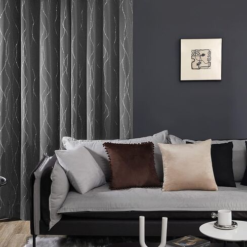 Deconovo Blackout Curtains, Grey Curtain, Thermal Insulated Soundproof Curtain Drapes, Wave Dot Foil Print, 52 x 84 Inch, 2 Panels, Machine‑Washable Privacy Window Drape for Bedroom Living Room Office in Saudi Arabia